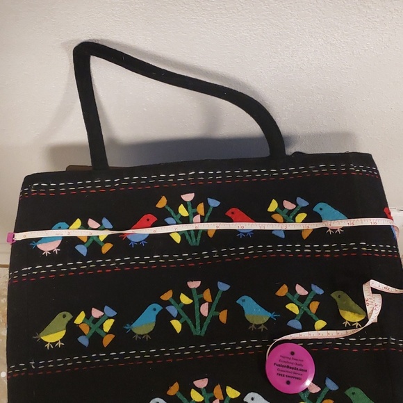 Vintage LuLu Guinness tote bag little birds & flower black - Picture 11 of 12